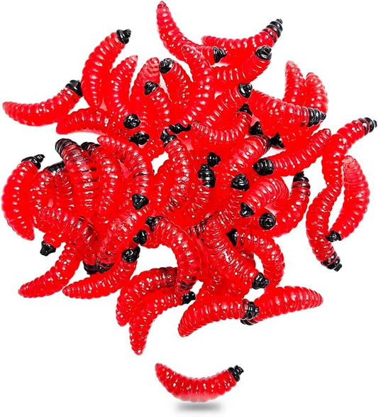 50pcs-1Inch Bass Fishing Worms Lures,Silicone Soft Maggot Baits Bread Worm Fishing Lure,5 Color