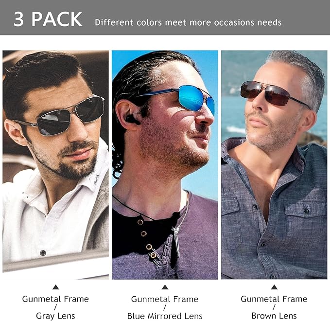 SUNGAIT Ultra Lightweight Rectangular Polarized Sunglasses Men UV400 Protection