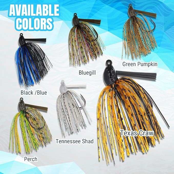 Reaction Tackle Swim Jigs for Bass Fishing - Weedless Bait Design Fishing Lures and Silicone Skirt - Also Pike, Walleye and Muskie and More (3-Pack)