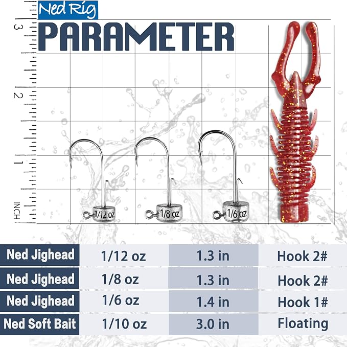 60/25 Pcs Ned Rig Jig Heads Soft Plastic Worms Stick Baits Kit, Mushroom Ned Rigs Jighead Hooks Worm Fishing Lures for Bass Freshwater Saltwater Fishing