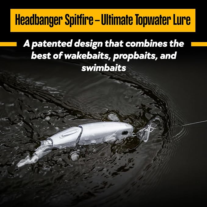 Headbanger Spitfire Topwater Fishing Lure (4-1/2" & 6-1/2") – Hybrid Wakebait & Propbait for Bass, Pike & Musky – Hard Body Swimbait with Action Lip & VMC Hooks