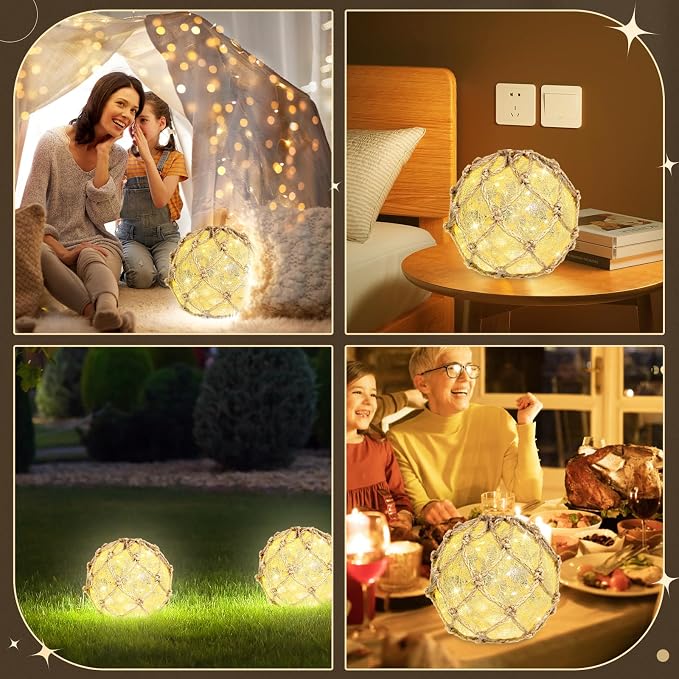 5.91" Glass Fishing Float Night Light – Cracked Glass Ball, Battery Powered Nautical Lamp for Coastal Beach Decor