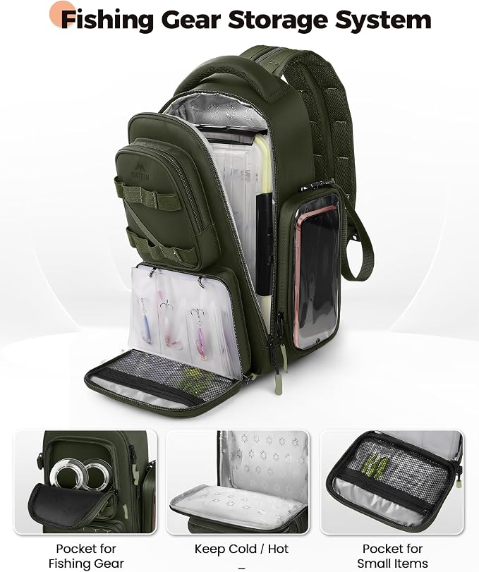 MATEIN Fishing Sling Bag with Lure Rod Holder & Phone Pouch, Waterproof 3600 Tackle Box Backpack with Removable Bait Binder