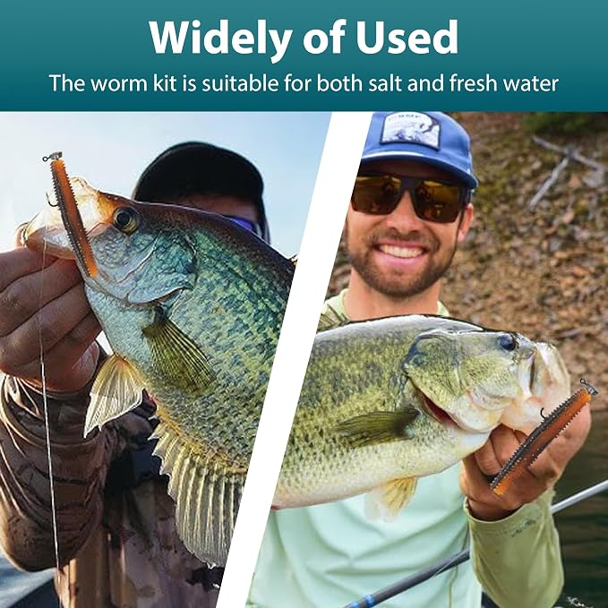 Senko Worms for Bass Fishing, Wacky Worms, Reaction Lure, Soft Plastic Bait for Ned rig, Fishing Lure Kit for Freshwater Bass