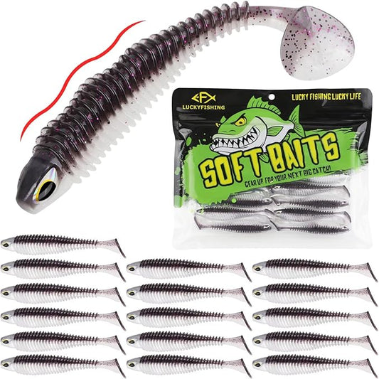 LUCKYFISHING Paddle Tail Swimbaits 10/16/20 PCS Fishing Lures Soft Plastic Lures for Trout Crappie Walleye Soft Baits for Bass Fishing Freshwater Saltwater 4.1/3.5/3/2.5 Inch