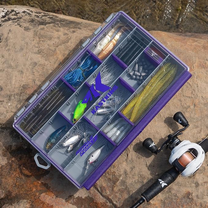 KastKing HyperSeal Waterproof Tackle Box, 3600 and 3700 Tackle Trays, Fishing Tackle Box Organizer with Removable Dividers, Lure Box and Terminal Tackle Storage,Purple