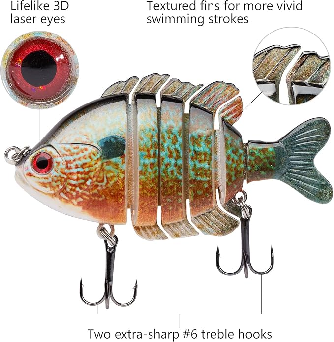 BASSDASH SwimPanfish Multi Jointed Panfish Bluegill Swimbaits Hard Topwater Bass Lures Fishing Lure Crank Saltwater 3.5in/0.85oz