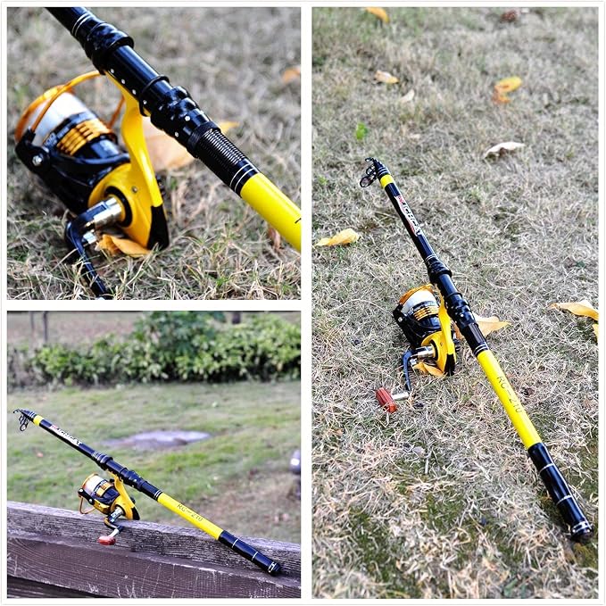 Richcat Fishing Rod and Reel Combo，Medium Heavy Poles and Reels Telescopic Rod Kits for Adults， 22lb Line Pre-spooled with Spining Reel for Travel Saltwater Freshwater Catfish Bass Fishing