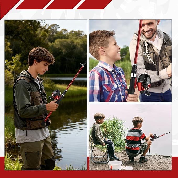 WIDDEN Kids Fishing Pole, Youth Fishing Rod and Reel Combo - Telescopic Portable Fishing Pole with Tackle Box Bag Starter Anglers Set, Fishing Gear Kit for Boys Girls Teens Age 5-18 and Beginners