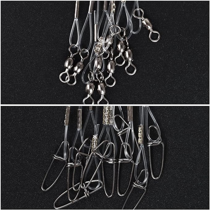 50lb 100% Fluorocarbon Fishing Leaders, 10/20 Pcs, Saltwater/Freshwater, 20in Fluorocarbon Leader line with Swivel and Snap