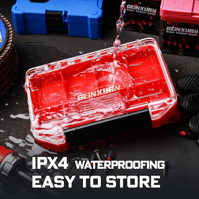 Geinxurn IPX4 Waterproof Small Storage Parts Organizer, Small Parts Case with Removable Dividers, Screwdriver Bit Set Box