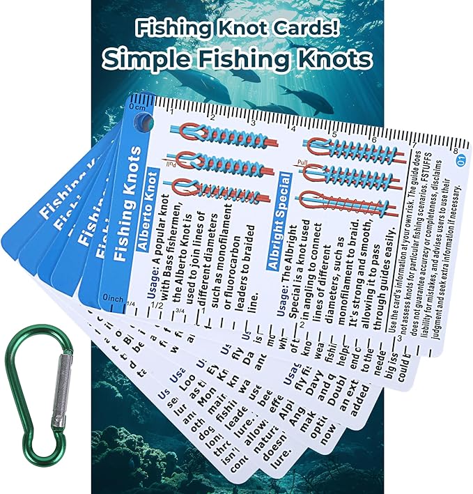 Fisherman's Knot Cards - 25 way Waterproof Pocket Guide & Knot Tying Tool | Fishing Knot Charts, Hook Size Chart for Salt Water Fishing | Gifts for Fisherman, Men, Boy Scouts Incl. Knots Landing Guide