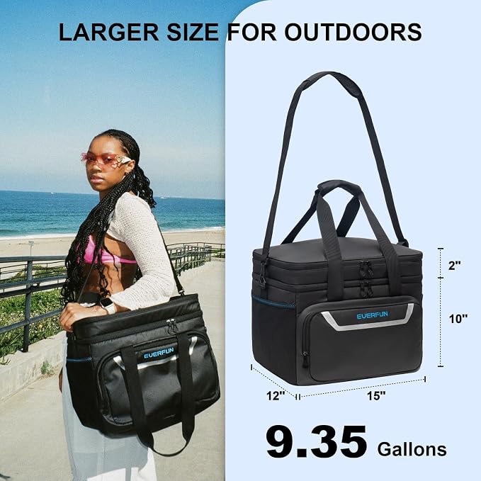 EVERFUN Small Compact Cooler Bag 24/48 Can Insulated Lunch Box Double Deck Soft Leak-Proof Waterproof Collapsible Ice Chest for Men Women Work Travel Car Trip Picnic Beach