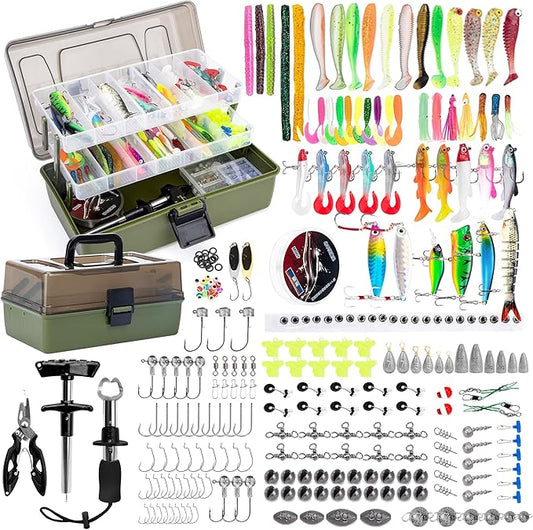 3 Layers Fishing Tackle Box with Tackle Included, 475 Pcs Fishing Lures Kit,Include Crankbaits Weights Hooks and other Accessories,Fishing Lure Bait Gear Kit,Gift for Men