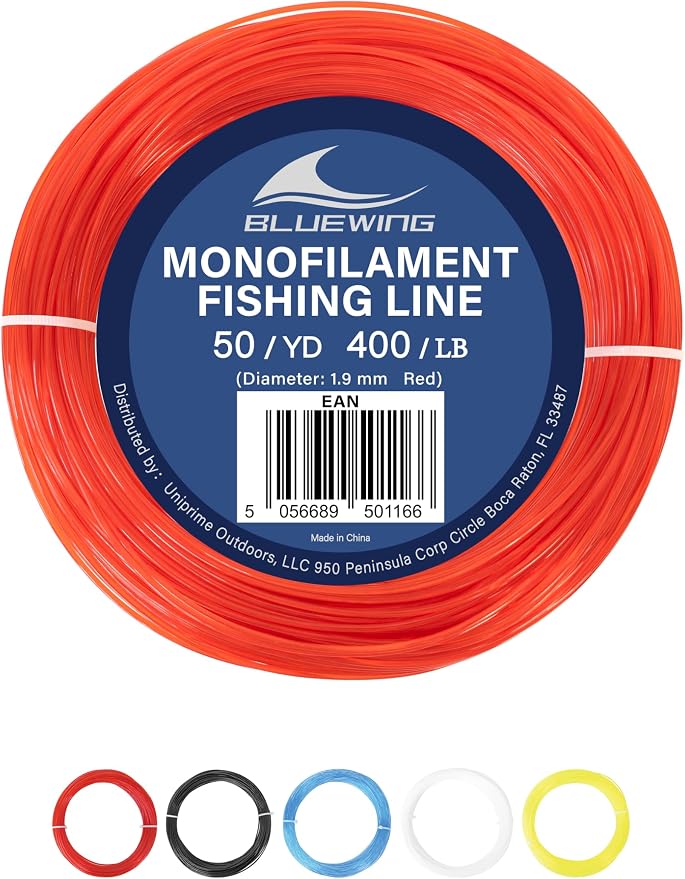 BLUEWING 50/100yd Outrigger Line Rigging Kit Mono with 20pcs/40pcs Aluminum Sleeve Crimps and 1.9mm 400LB Test Monofilament Fishing