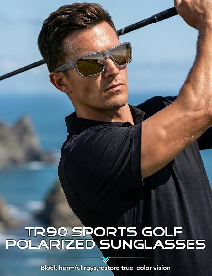 ATTCL Polarized Sunglasses Men for Fishing: UV Protection Lightweight TR90 Sports Wrap Sun Glasses Driving Golf Running