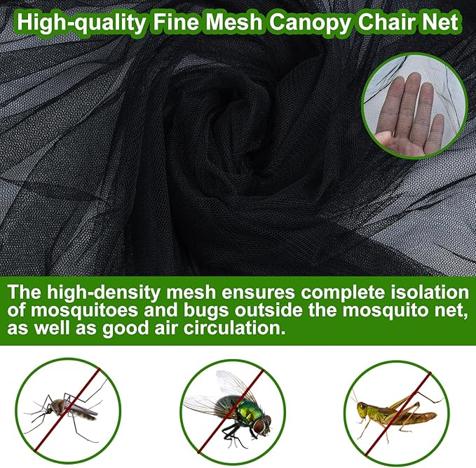 63"H Mosquito Net Cover for Canopy Chair, Bug Barrier Mosquitos Mesh Tent Black Chair Mosquito Netting with Zipper Opening 35"X32" Waterproof Roof for Fishing Camping Chair Outdoor, Chair Not Included