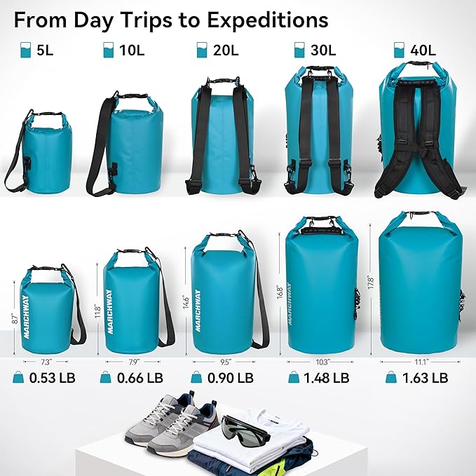 MARCHWAY Floating Waterproof Dry Bag Backpack 5L/10L/20L/30L/40L, Roll Top Sack Keeps Gear Dry for Kayaking, Rafting, Boating, Swimming, Camping, Hiking, Beach, Fishing