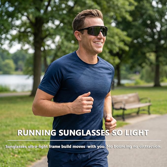 BangLong Lightweight Polarized Sports Sunglasses for Men Women, UV400 Protection Wrap-Around Sunglasses for Running Cycling