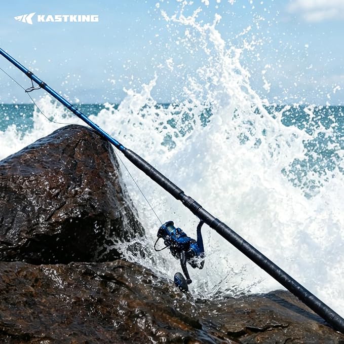 KastKing Kapstan Saltwater Spinning Rod, Boat & Surf Fishing Rod, Lightweight S-Curve Graphite Blanks, Stainless-Steel Double-Foot Guides, Aluminum/Graphite Locking Reel Seat, 2-Piece PTS Rod