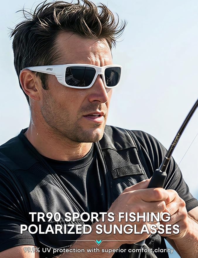 ATTCL Sports Polarized Sunglasses for Men: Ultra-Light Wrap Around TR90 Frame UV400 Protection for Fishing Driving Shooting
