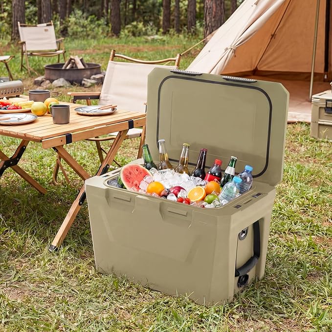 KOTEK 21qt Hard Cooler, Insulated Portable Ice Chest with Drain Plug, Bottle Opener & Cup Holders, Outdoor Cooler with Handle for Camping, Beach, Fishing and Boating