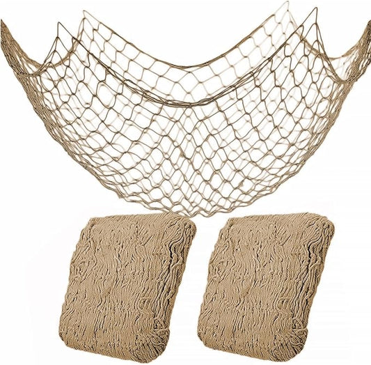 2 Pack Fish Net Decorations for Party, Natural Cotton Hawaiian Table Runner Party Fishing Net Decorative, Nautical Themed Cotton Fishnet Under The Sea Pirate Ocean Beach Decor