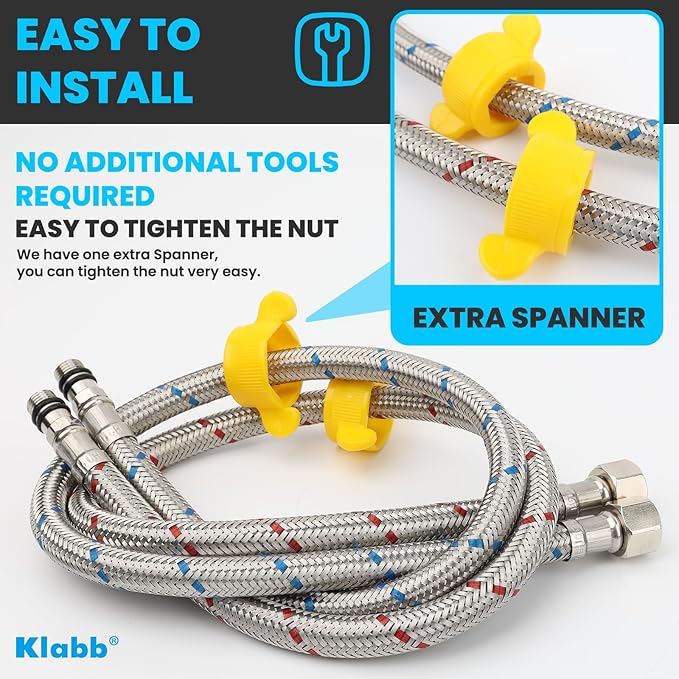 Klabb 32-Inch Stainless Steel Braided Faucet Supply Line, 3/8" Compression x M10 Faucet Connector, Includes 1/2" FIP Adapters, SS304 Flexible Water Hose for Bathroom & Kitchen Sink Faucets