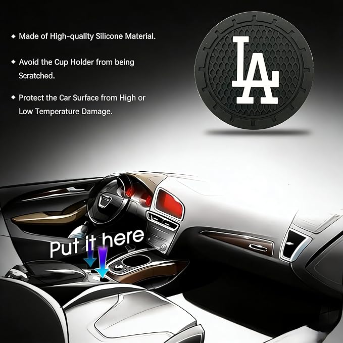 2 Pack Dodgers Car Cup Holder, Non-Slip Cup Coasters for LA Dodgers Fashion car Interior Accessories,Decorative Car Cup Mat, Diameter 2.75 Inch