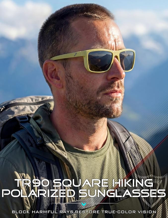 ATTCL Square Polarized Sunglasses for Men: Ultra-Light TR90 Frame UV400 Protection Sun Glasses for Fishing Driving