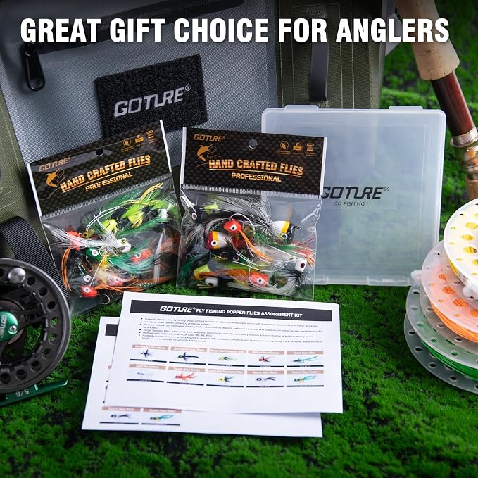 Goture Fly Fishing Poppers Lures, Topwater Popper Flies Bugs Lure, Fly Fish Poppers Fishing Lures Kit, Dry Flies for Panfish Bluegill Crappie Sunfish Bass Trout Salmon