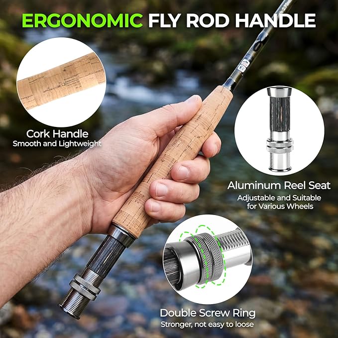 TOPFORT Fly Fishing Rod and Reel Combo, 4-Piece Fly Rod Kit with Complete Fly Fishing Gear: Fly Rod, Pre-Spooled Fly Fishing Reel, Fishing Flies, Leader, Forceps, Nipper and Carrying Case