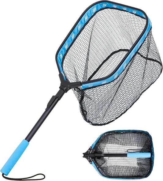 Floating Fishing Net, Collapsible Landing Net, Fish Net with Rubber Coated Polyethylene Netting for Bass, Trout, Fly Fishing, Kayak & Boat Fishing
