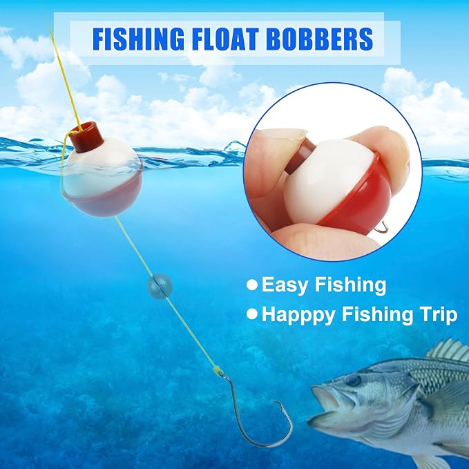 AGOOL Fishing Bobbers Set Snap Hard ABS on Red/White Fishing Floats Bobbers Push Button Round Buoy Floats Tackle Accessories Size: 0.5/0.75/1/1.25/1.5/2/2.5 Inch