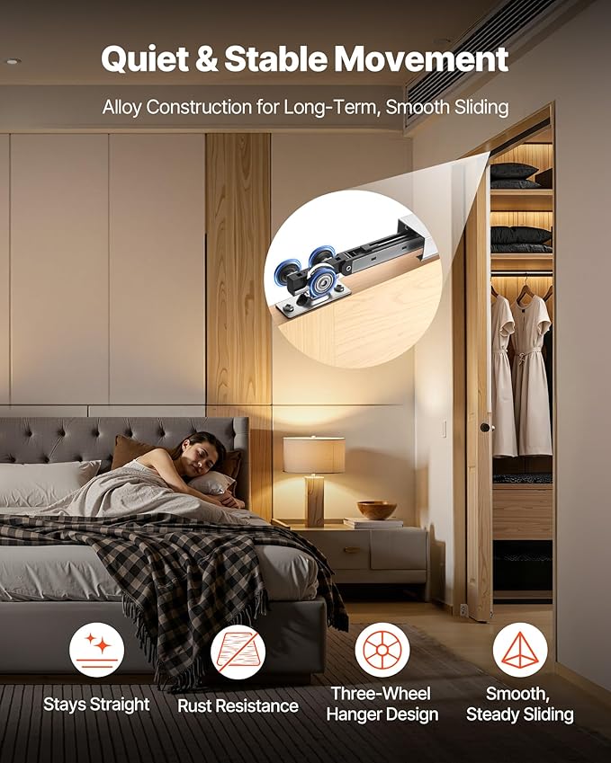 VEVOR Sliding Pocket Door Hardware Track Kit, 68.74" Pocket Door Track Kit with Soft Close Mechanism for Smooth and Quiet Sliding, Easy to Install, for 1" to 1 3/4" Thickness 36" Width Single Door