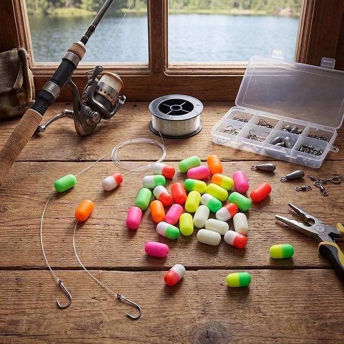 Skylety 100 Pieces Pompano Rig Floats for Surf Fishing Pill Snell Fishing Floats Making Kit for Trout Catfish Walleye