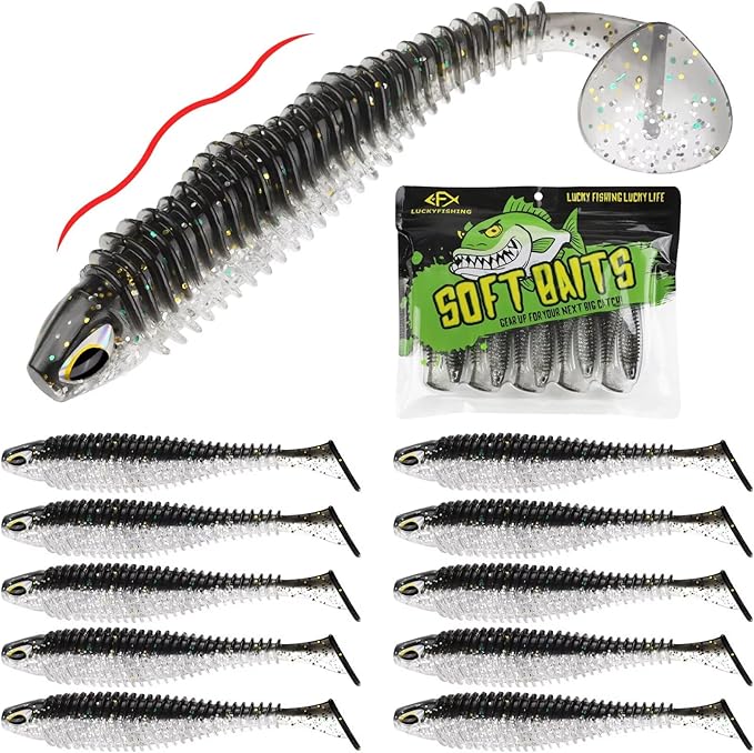 LUCKYFISHING Paddle Tail Swimbaits 10/16/20 PCS Fishing Lures Soft Plastic Lures for Trout Crappie Walleye Soft Baits for Bass Fishing Freshwater Saltwater 4.1/3.5/3/2.5 Inch