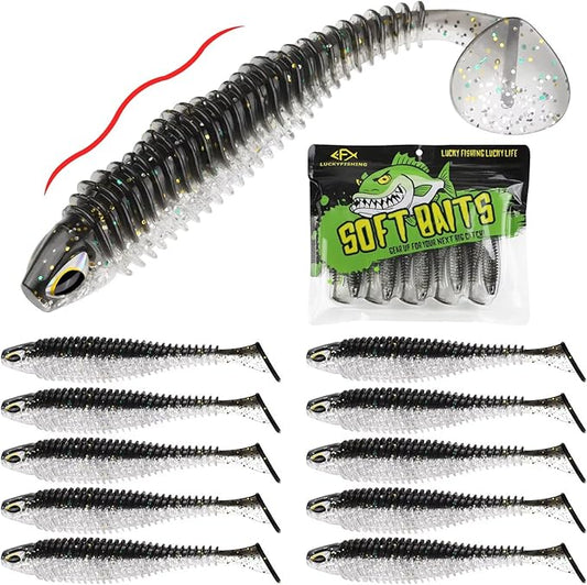 LUCKYFISHING Paddle Tail Swimbaits 10/16/20 PCS Fishing Lures Soft Plastic Lures for Trout Crappie Walleye Soft Baits for Bass Fishing Freshwater Saltwater 4.1/3.5/3/2.5 Inch