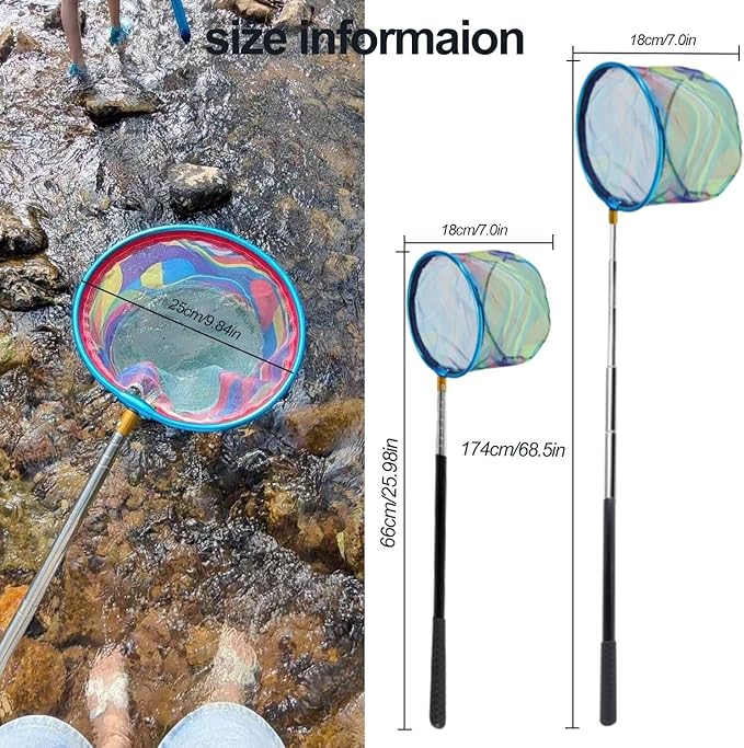 Fishing Net 2 Pack Retractable Lightweight Landing Net with Aluminum Rod Handle Fishing Nets for Youth Catch and Release Butterfly Nets