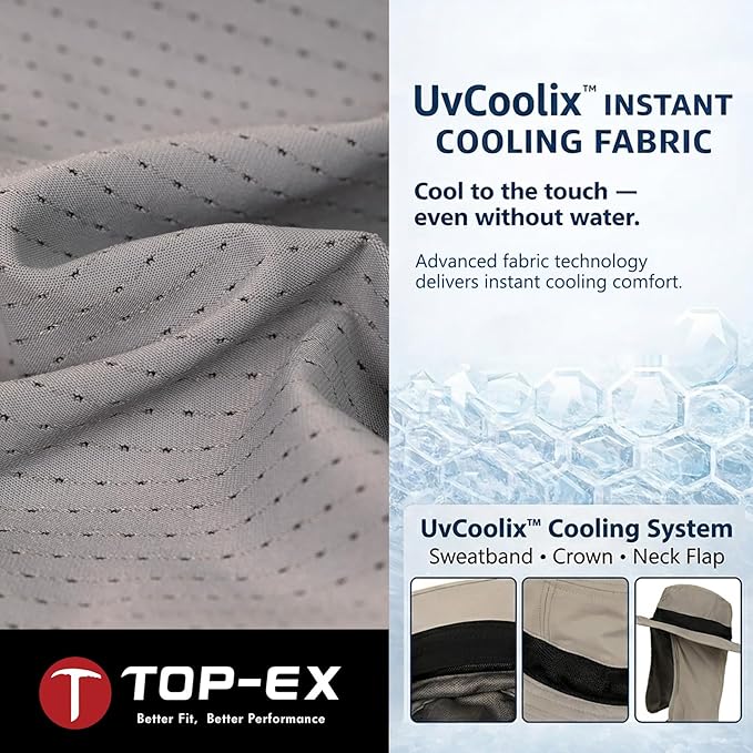 UVCoolix™ Cooling Sun Hat with Neck Flap,UPF 50+ Wide Brim UV Protection Boonie for Hot Outdoor Days