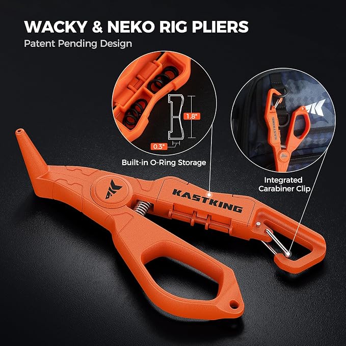 KastKing AlumaStream Finesse Fishing Tool Combo, 7.5” Aluminum Saltwater Fishing Pliers, Crossover Pliers, Wacky & Neko Rig Plier with O-Ring Storage, Fishing Tool Combo, Fishing Gifts for Men