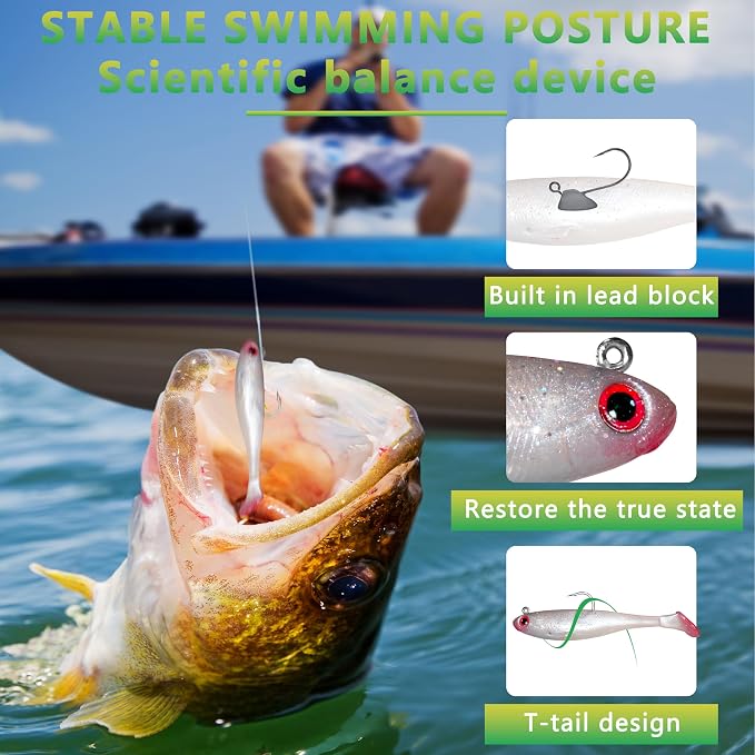 Soft Fishing Lures for Bass Fishing:Pre-Gigged Swim Baits for Saltwater or Freshwater.Soft Plastic Fishing Accessories.