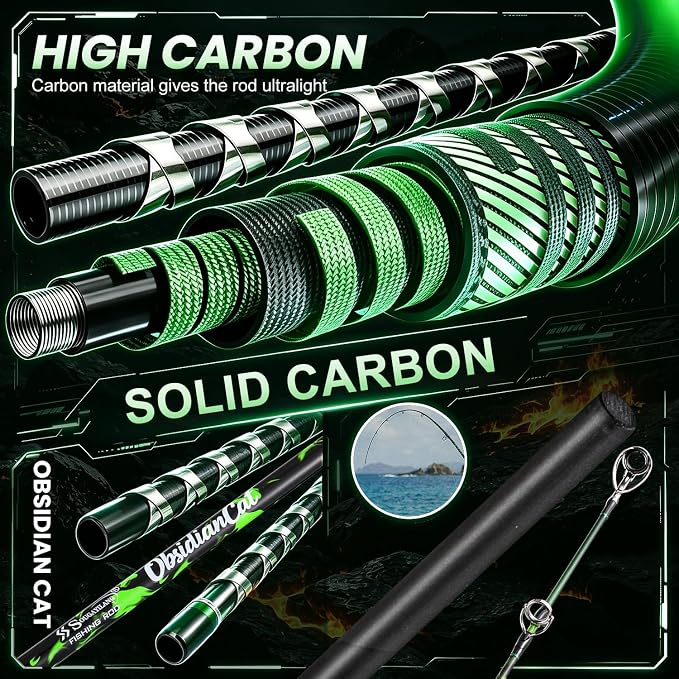 Sougayilang 7' Catfish Rod and Reel Combo, Medium Heavy 2-Piece Carbon Fiber Casting Rod with Solid Carbon Tip, Trolling Reel for Freshwater and Saltwater, Big Game Fish