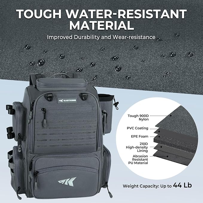 KastKing Bait Boss Fishing Tackle Backpack with Rod Holders-4 Tackle Boxes-Rain Cover,Storage for Fishing Gear