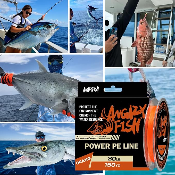 ANGRYFISH 8 Strand PE Braided Fishing Line - High-Visibility to Anglers, Invisible to Fish - Ultra-Strong & Abrasion Resistant - Thinner Diameter for Longer Casts - Pink/Orange - Saltwater/Freshwater