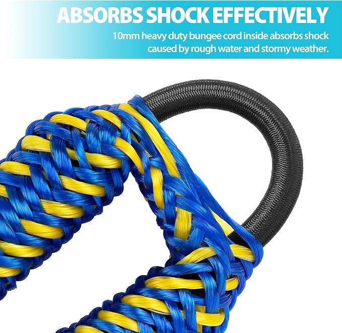 Obcursco Bungee Dock Lines for Boat, Docking Rope with 316 Stainless Steel Clips, Accessories for Jet Ski, PWC, SeaDoo, Pontoon, Center Console, Sets of Two(4ft & 6ft) (Yellow/Blue)
