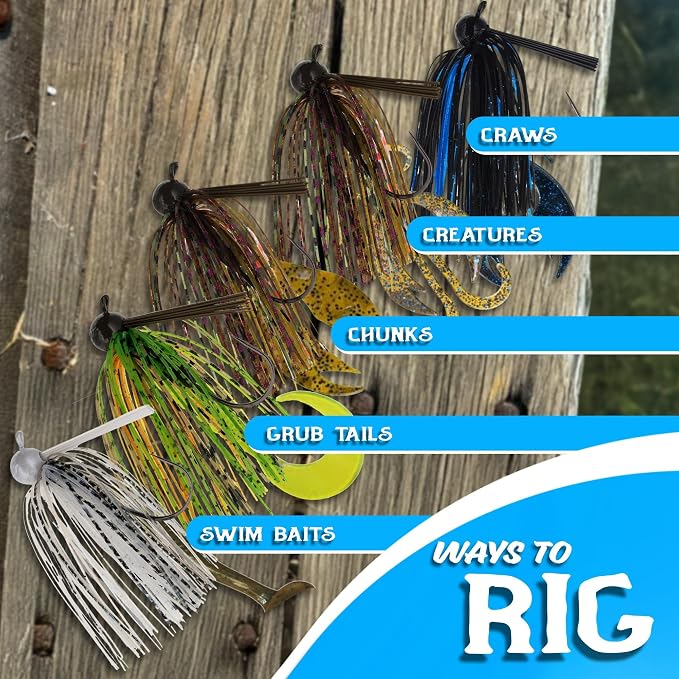Reaction Tackle Football Jigs for Bass Fishing - Weedless Bait Design/Foot Ball Jig Head/Fishing Lures and Silicone Skirt - Also Pike, Walleye and Muskie and More (3-Pack)