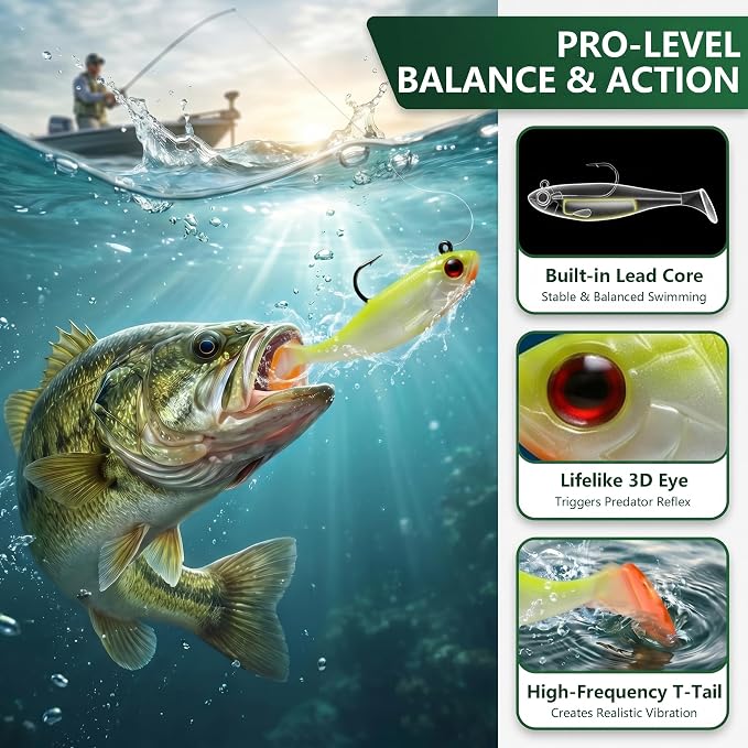Soft Fishing Lures for Bass Fishing:Pre-Gigged Swim Baits for Saltwater or Freshwater.Soft Plastic Fishing Accessories.