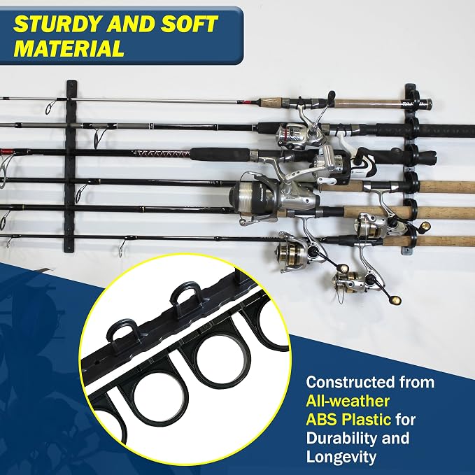 Rush Creek Creations Set of 4 Adaptable 6, 12, 18, or 24-Rod Horizontal Wall-Mount Fishing Pole Holders, Ceiling or Wall Fishing Rod Racks for Garage, Fits Most 0.12" to 0.75" Diameter Rods