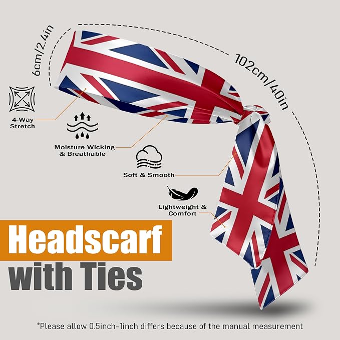 Flag Tie Headbands for Men Women, Moisture Wicking Sweatband Breathable Sports Headwrap, Non-Slip Stretchy Adjustable Fitness Hair Band